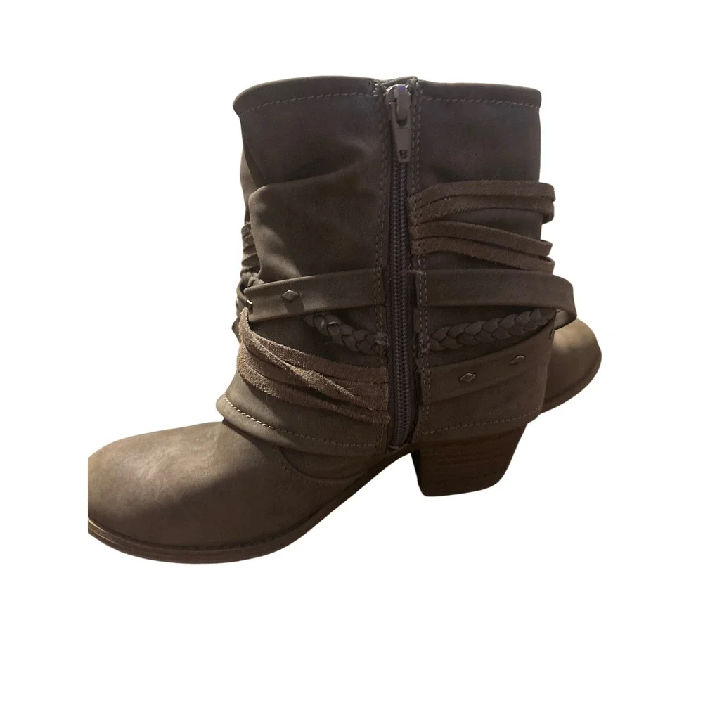 Shimmer by EDL Womens Taupe Brown Boho Slouchy Fringe Ankle Boots Size 5M